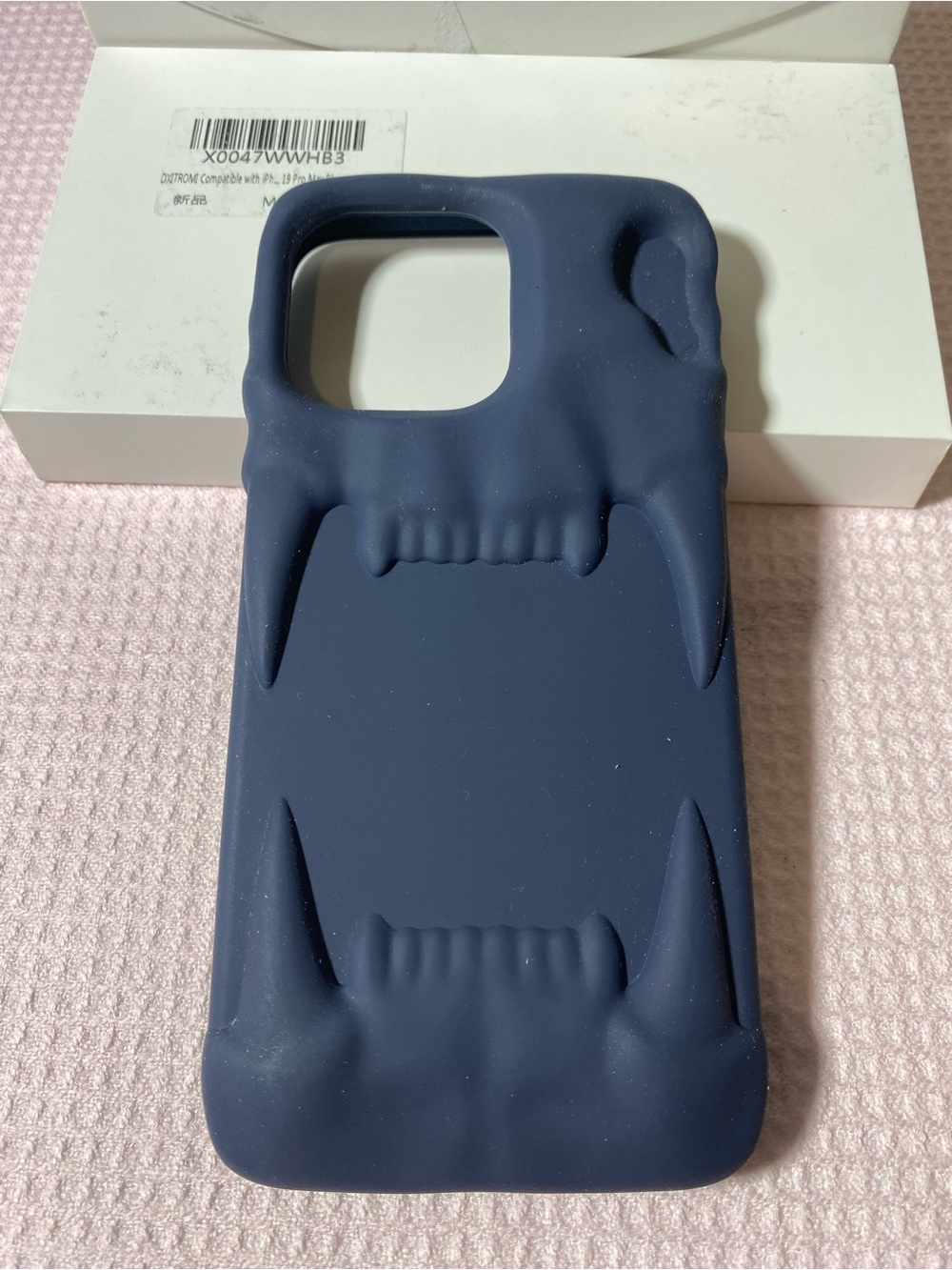 Dark Blue Silicone iPhone 15 Pro Max  Case with Raised Fang Design